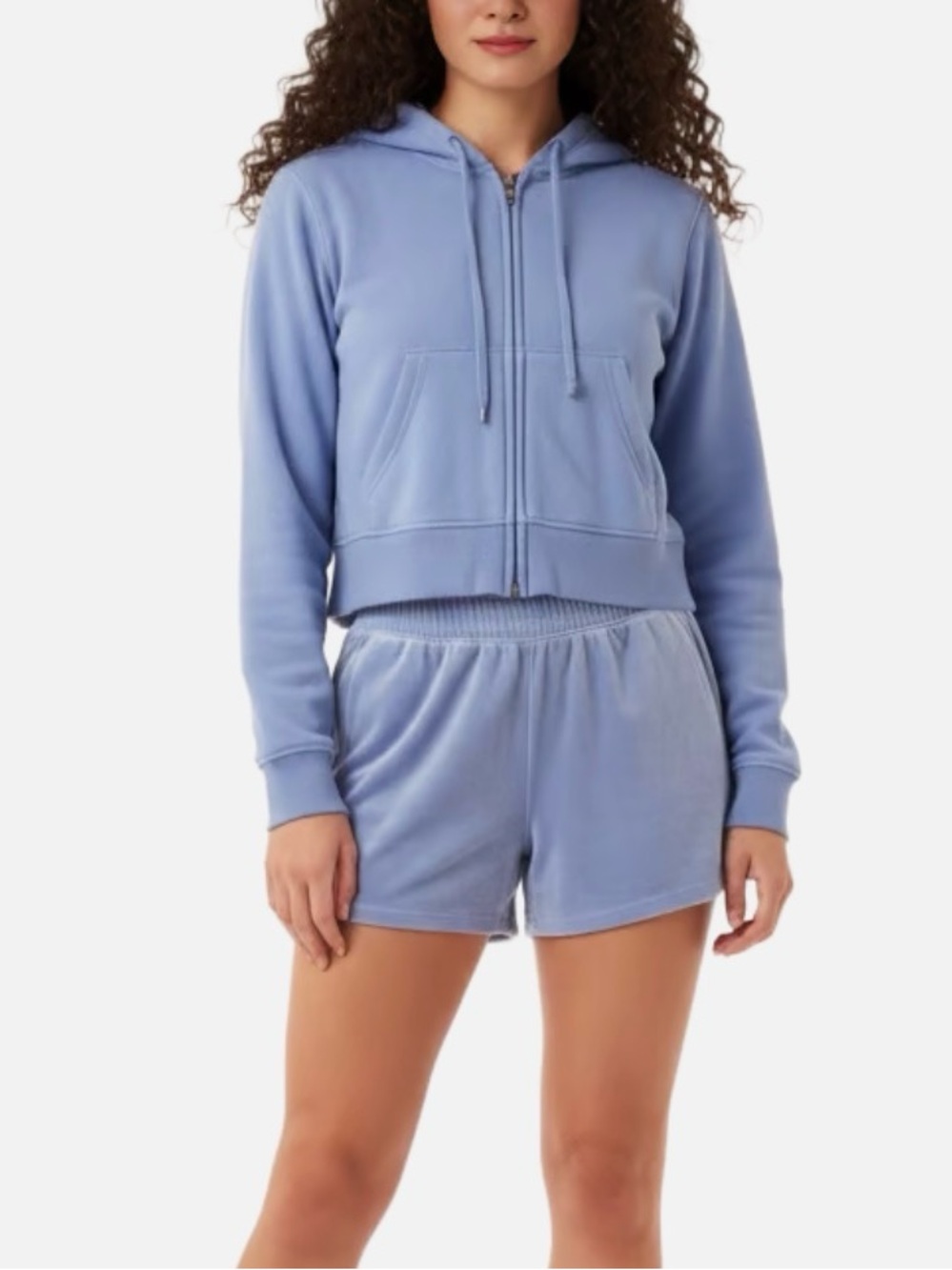 Hollister Light Blue Cropped Zip Hoodie with matching Shorts